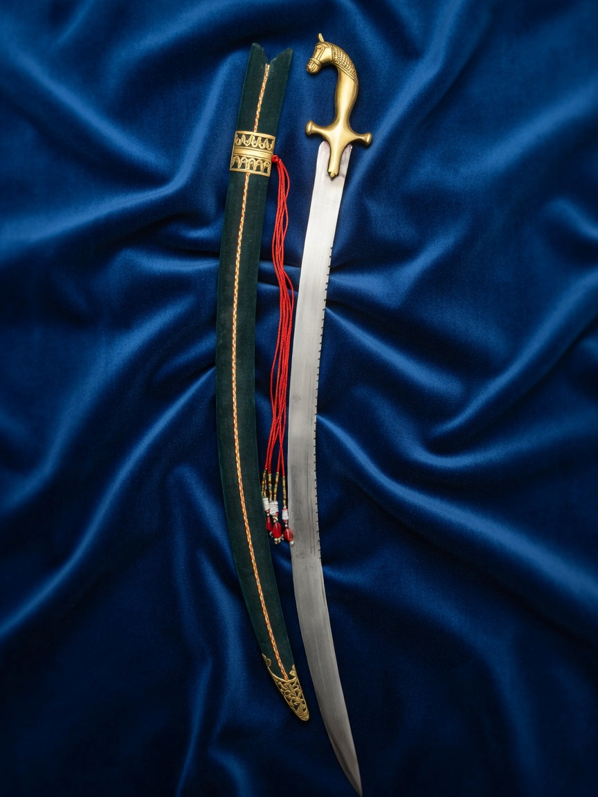 Royal Brass Horse Head Wedding Sword with Dark Green Scabbard – 40 Inch