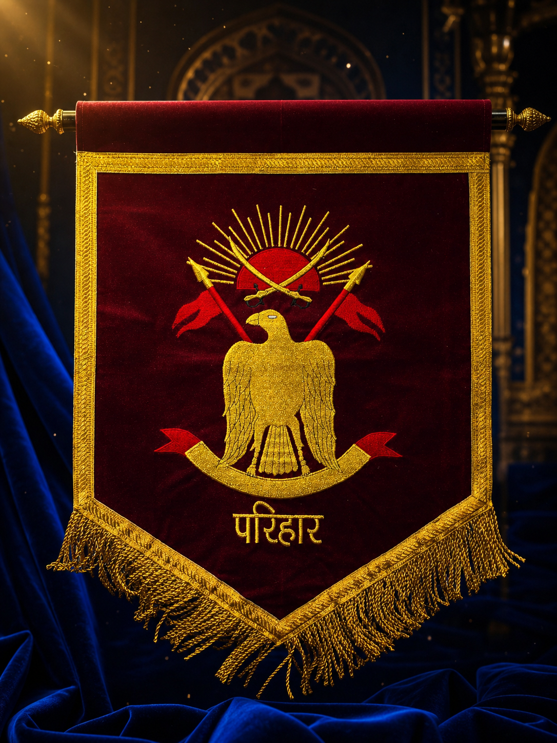 Royal Parihar Heritage Velvet Banner Flag – 1.5 x 2 Feet
