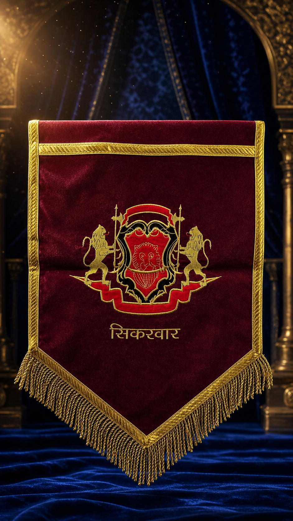 Royal Shikarwar Heritage Velvet Banner Flag – 1.5 x 2 Feet