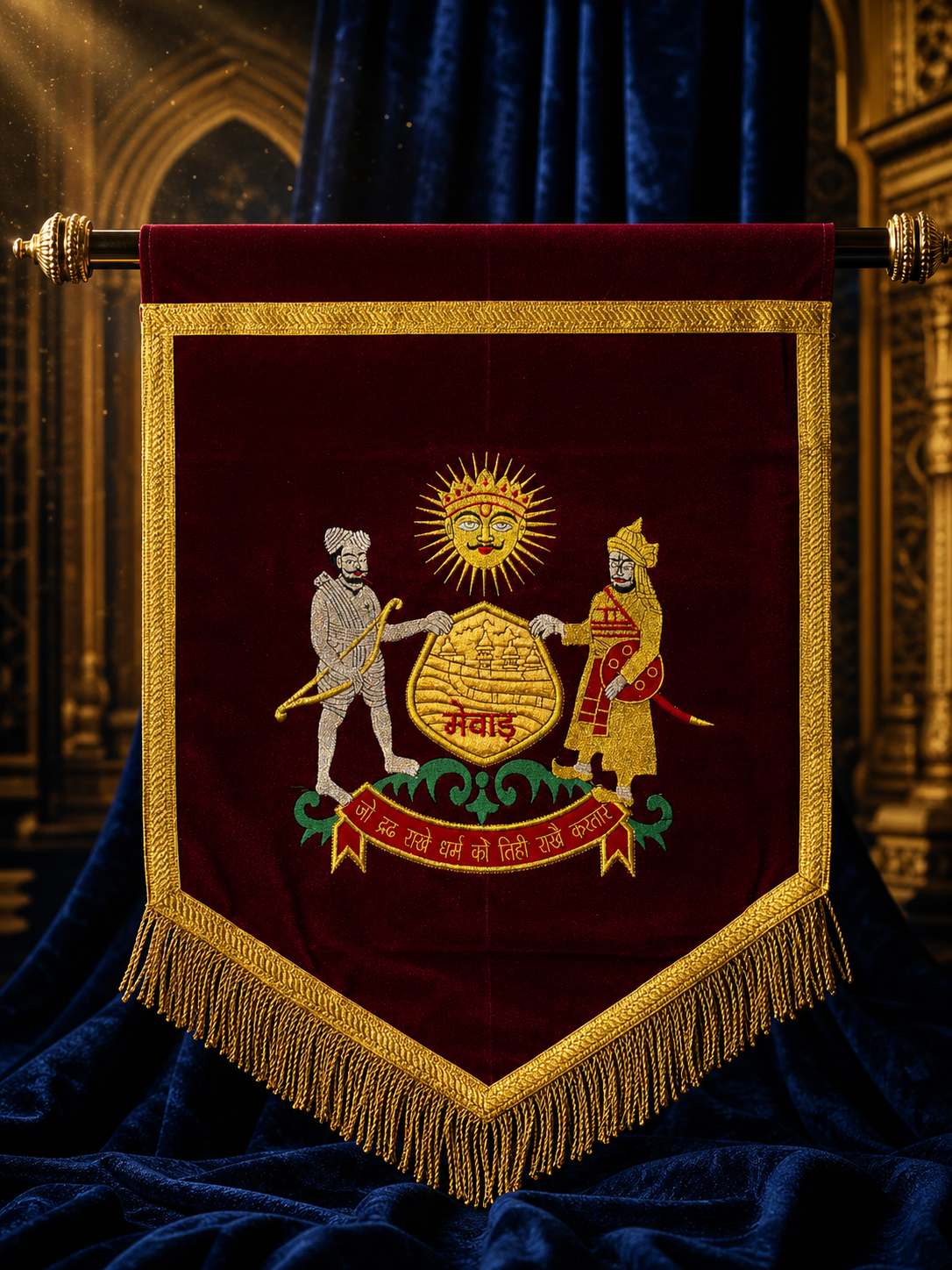 Royal Sisodiya Heritage Velvet Banner Flag – 1.5 x 2 Feet