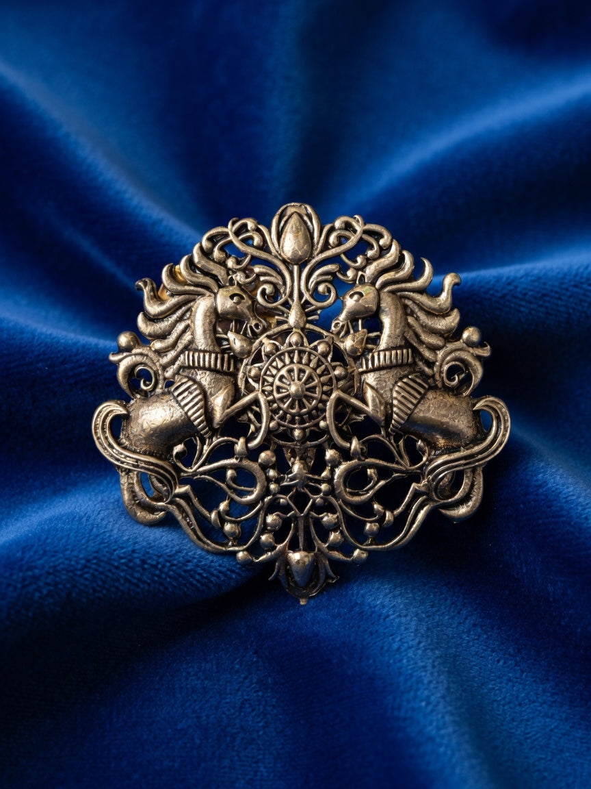 Double Horse Traditional Design Jodhpuri Brooch