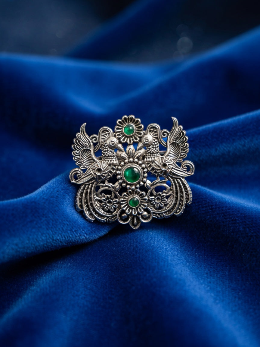 Peacock Green Stone Design Jodhpuri Brooch
