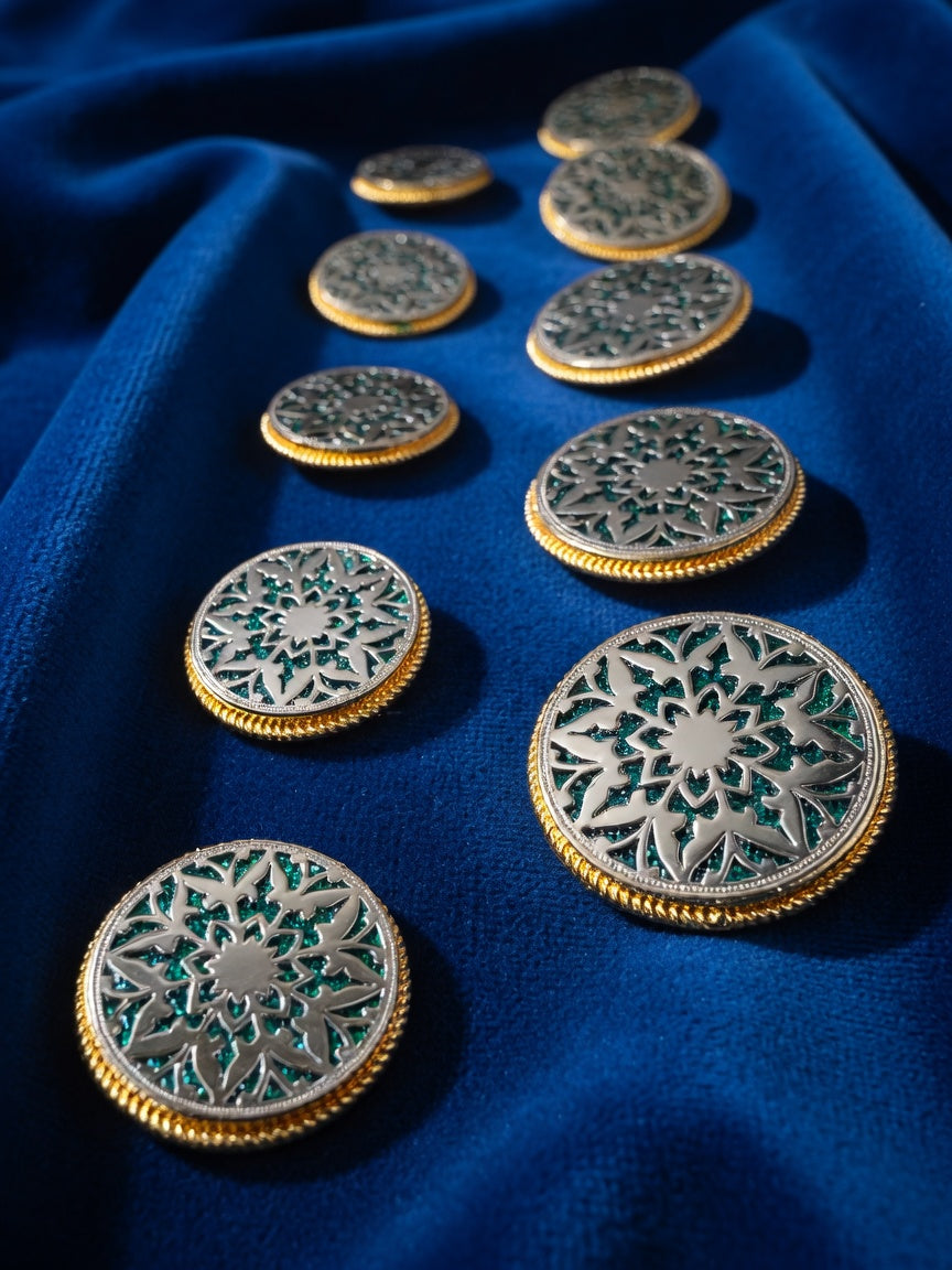 Royal Turquoise Floral Heritage Button
