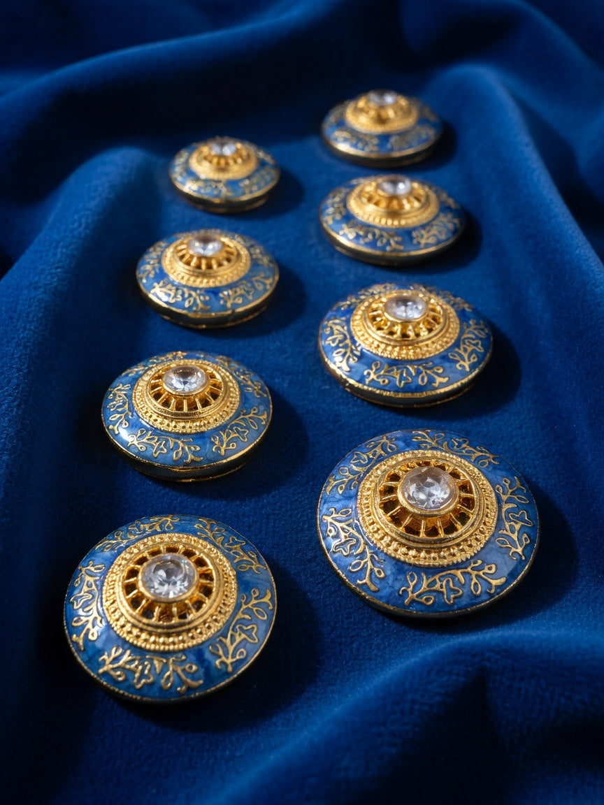 Royal Blue Kundan Heritage Button
