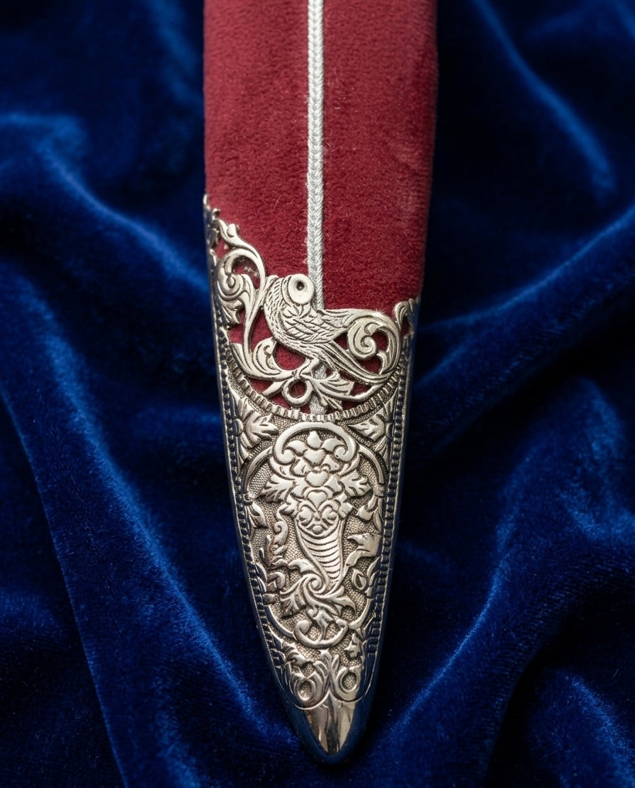 Royal Silver Polished Elephant Head Wedding Sword with Maroon Velvet Scabbard – 40 Inch