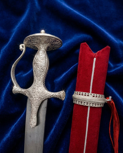 Royal Silver Polished Bowl Hilt Wedding Sword with Maroon Engraved Scabbard – 40 Inch