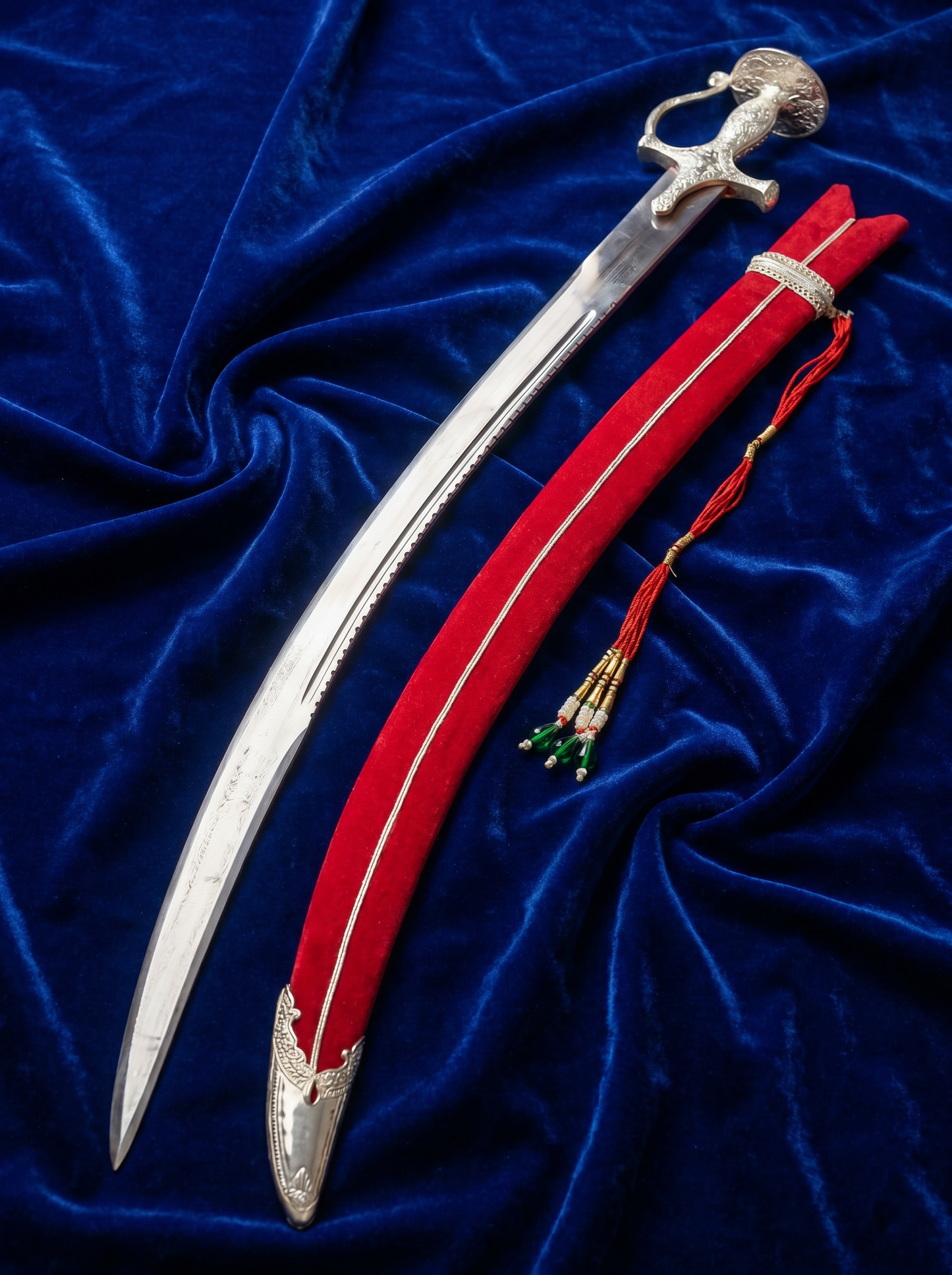 Royal Silver Polished Bowl Hilt Wedding Sword with Maroon Engraved Scabbard – 40 Inch