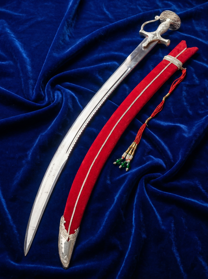 Royal Silver Polished Bowl Hilt Wedding Sword with Maroon Engraved Scabbard – 40 Inch