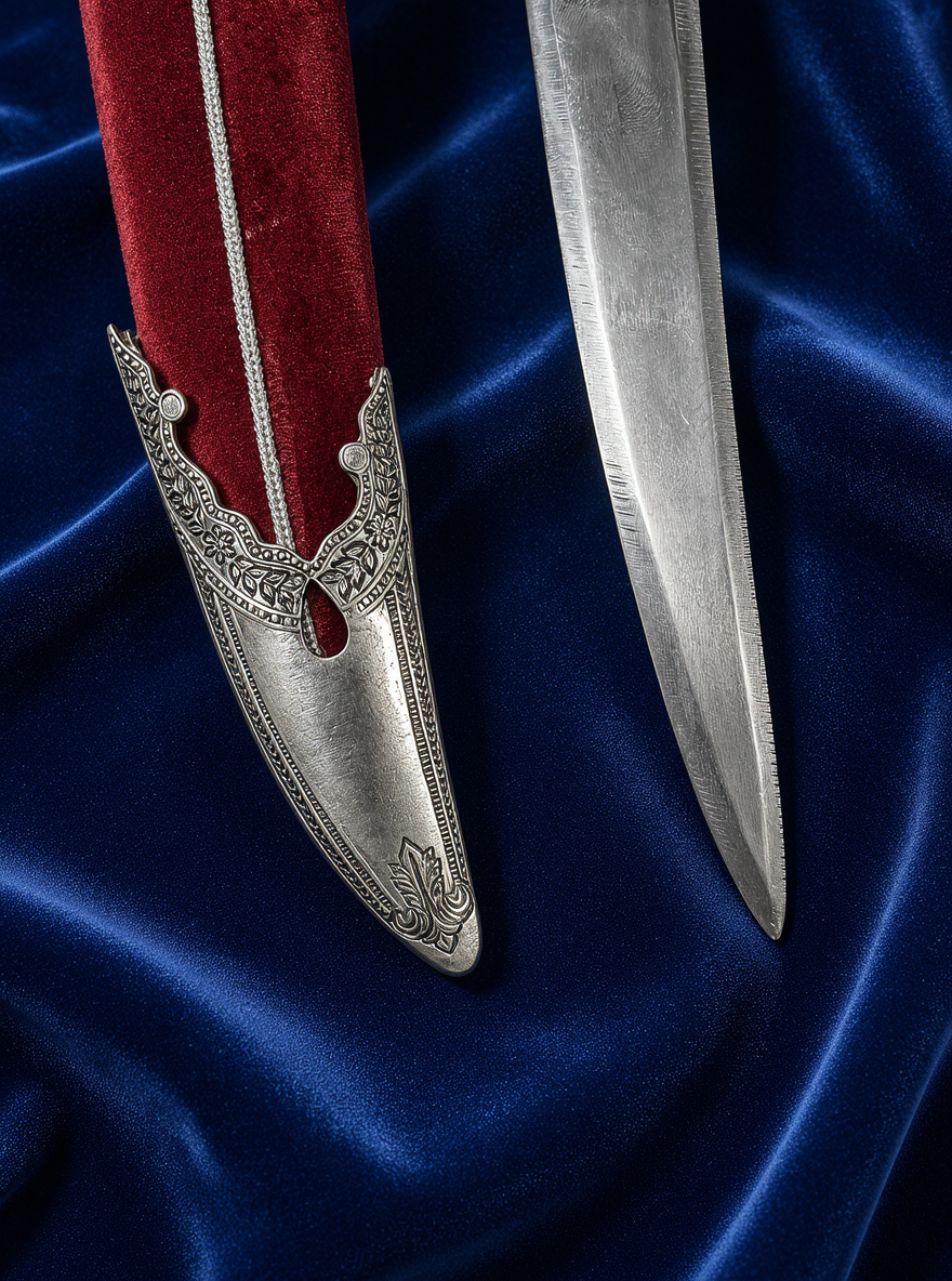 Royal Silver Polished Horse Head Wedding Sword with Maroon & Blue Engraved Scabbard – 40 Inch