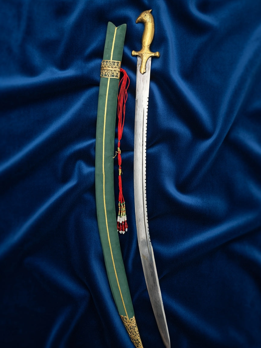Royal Brass Parrot Hilt Wedding Sword with Green Scabbard – 40 Inch