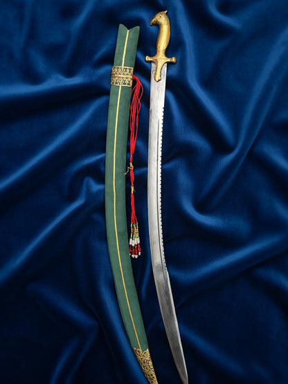 Royal Brass Parrot Hilt Wedding Sword with Green Scabbard – 40 Inch