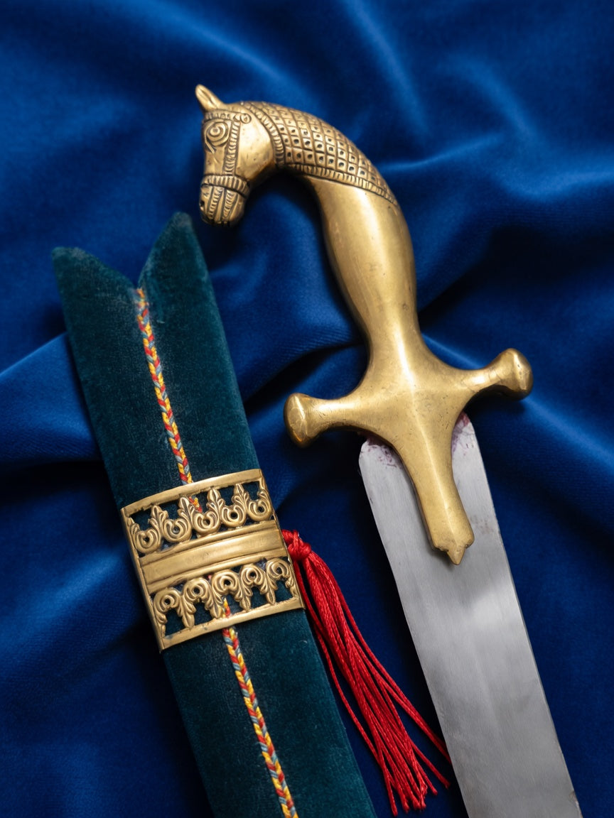 Royal Brass Horse Head Wedding Sword with Dark Green Scabbard – 40 Inch
