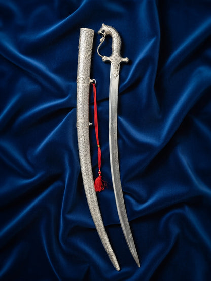 Royal Silver Lion Head Wedding Sword with Damascus Blade – 40 Inch