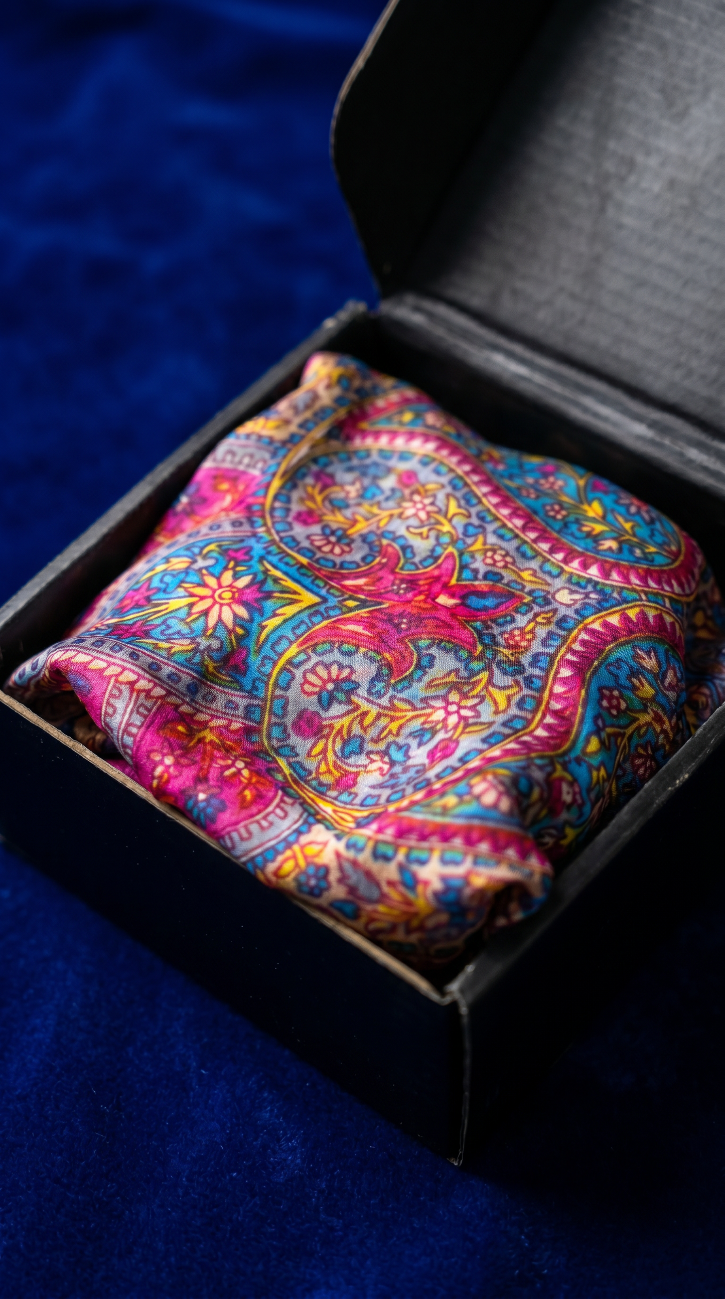 Pink Blue Paisley Print Pure Silk Neck Scarf – 1 Meter
