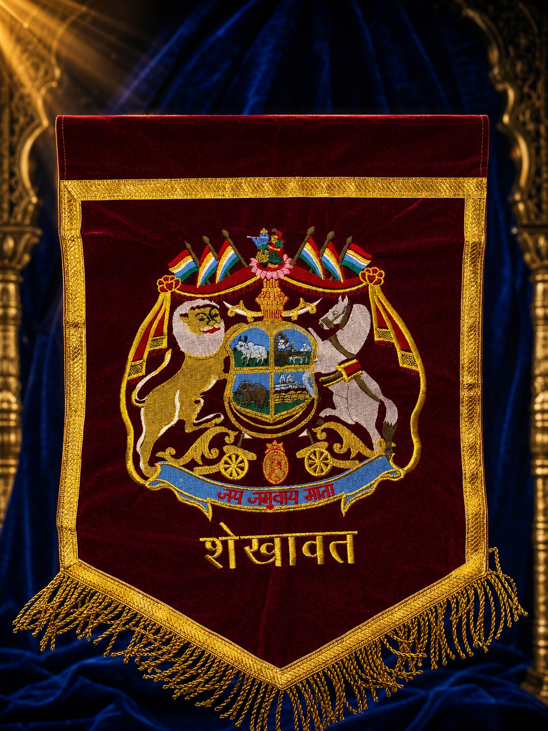 Royal Shekhawat Heritage Velvet Banner Flag – 1.5 x 2 Feet