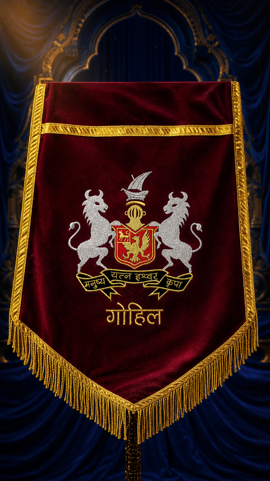 Royal Gohil Heritage Velvet Banner Flag – 1.5 x 2 Feet
