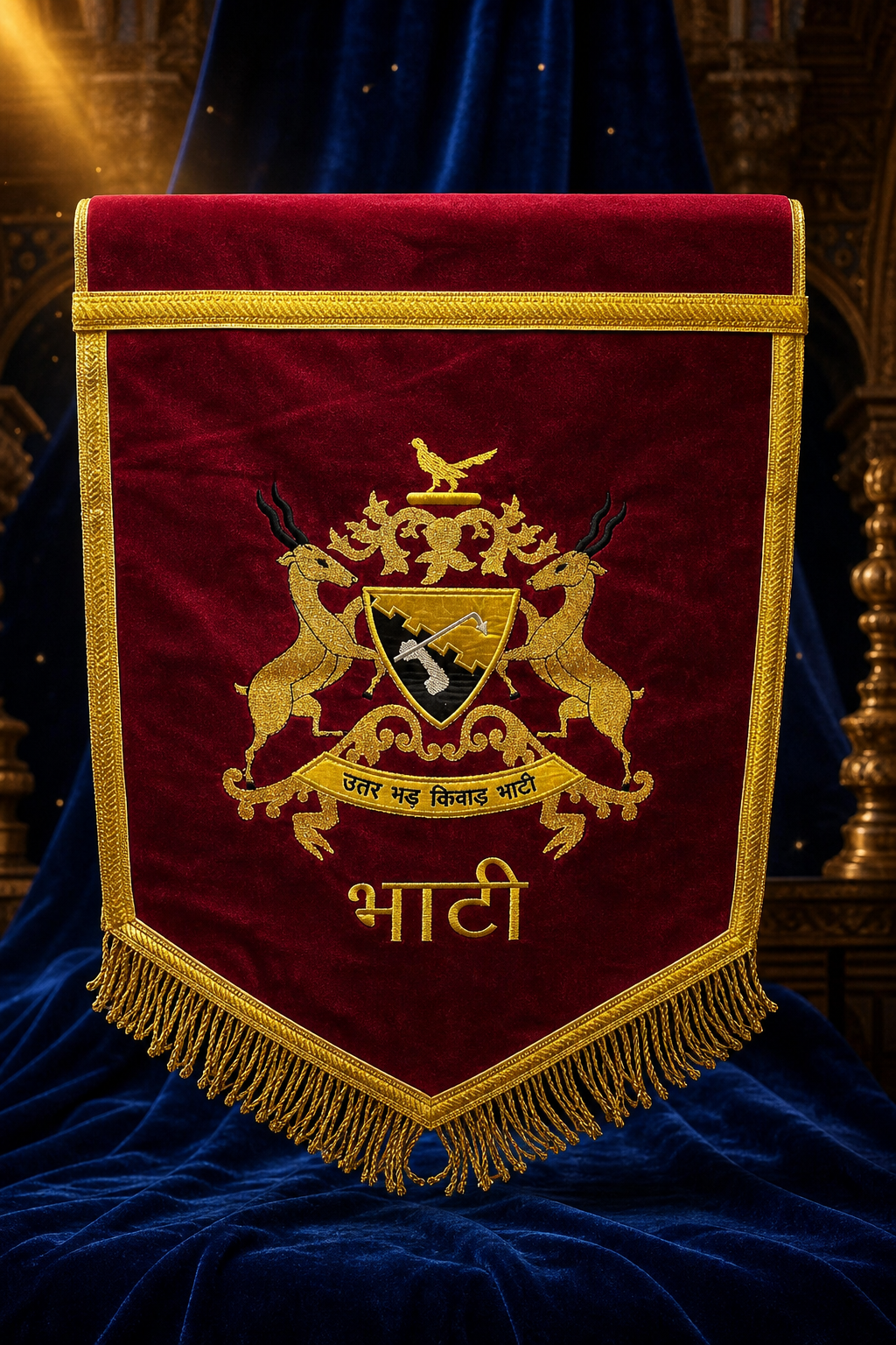 Royal Bhati Heritage Velvet Banner Flag – 1.5 x 2 Feet