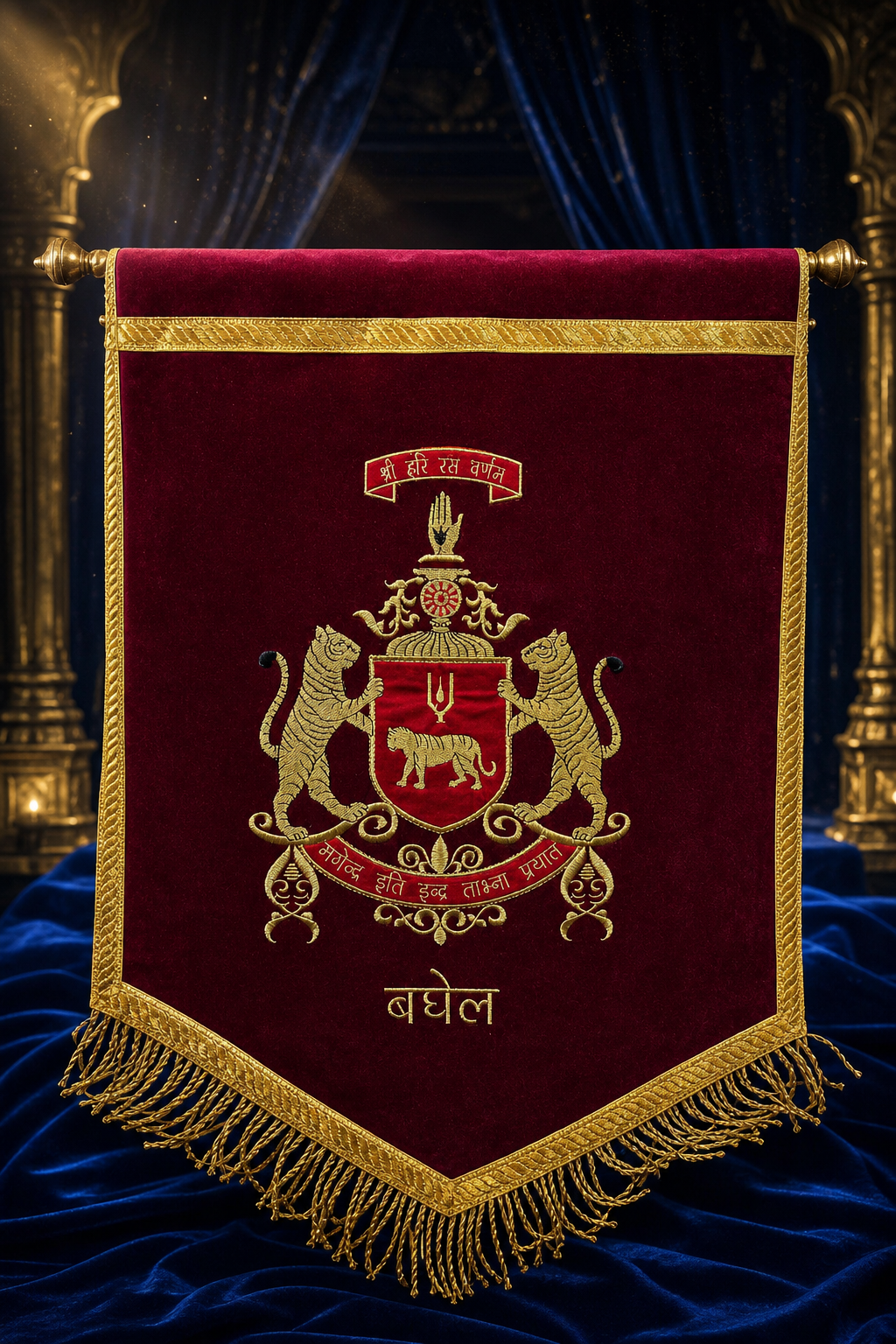 Royal Baghel Heritage Velvet Banner Flag – 1.5 x 2 Feet