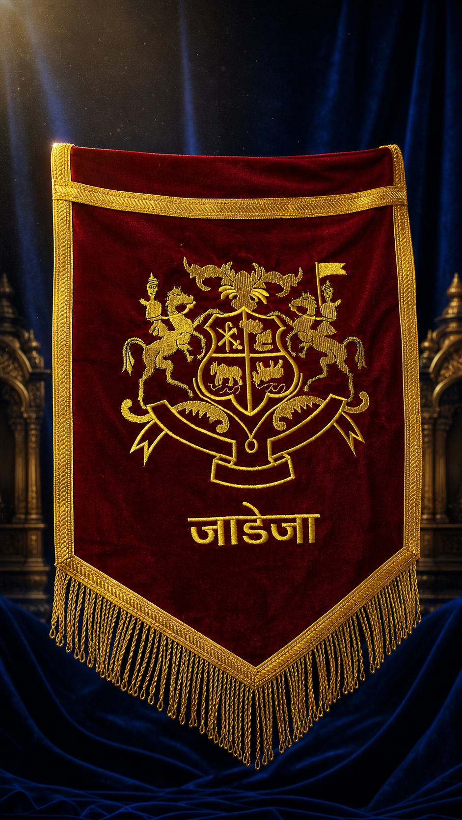 Royal Jadeja Heritage Velvet Banner Flag – 1.5 x 2 Feet