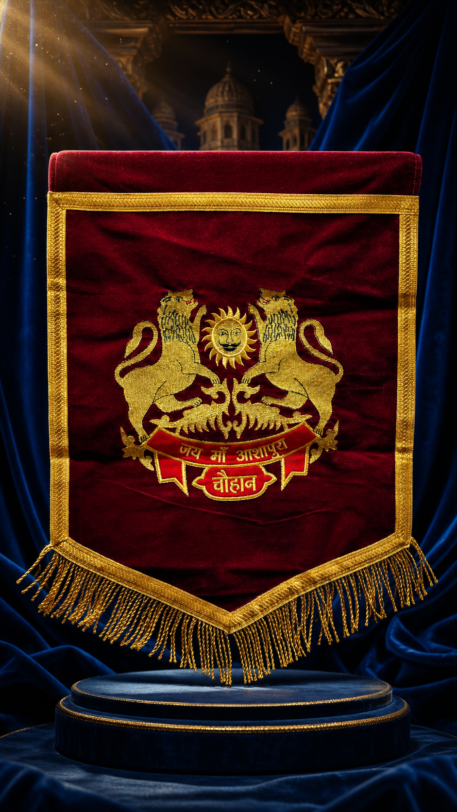Royal Chauhan Heritage Velvet Banner Flag – 1.5 x 2 Feet