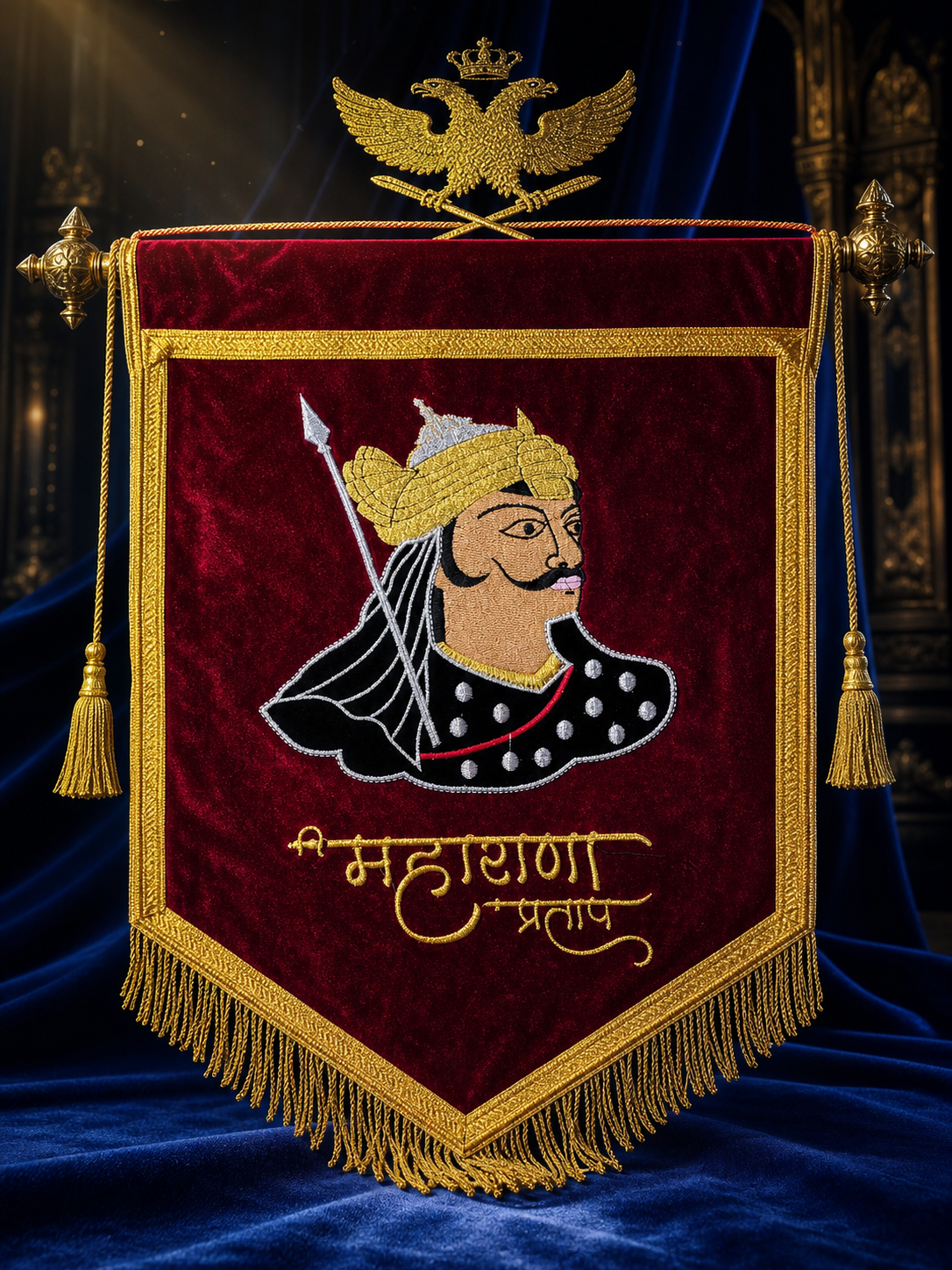 Royal Maharana Pratap Heritage Velvet Banner Flag – 1.5 x 2 Feet