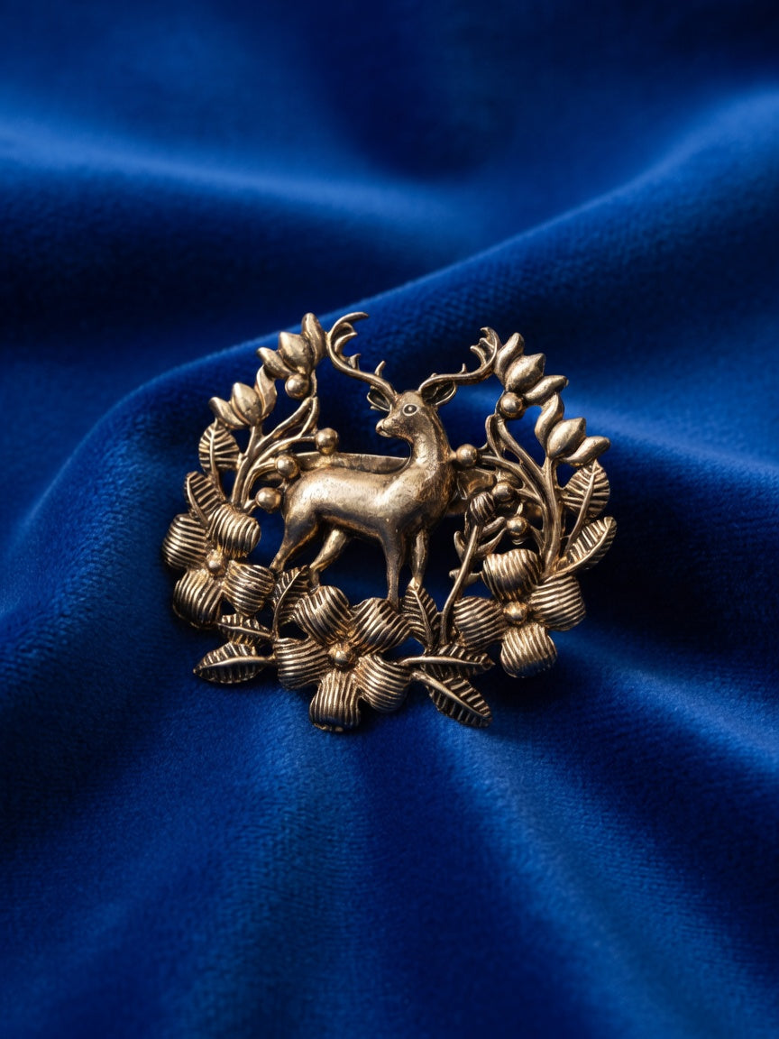 Deer Floral Design Jodhpuri Brooch