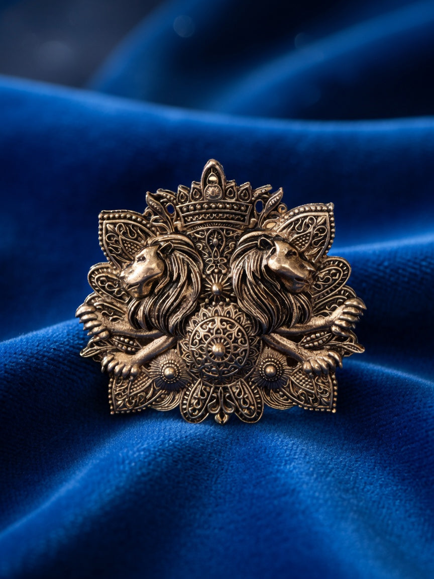 Double Lion Face Jodhpuri Brooch
