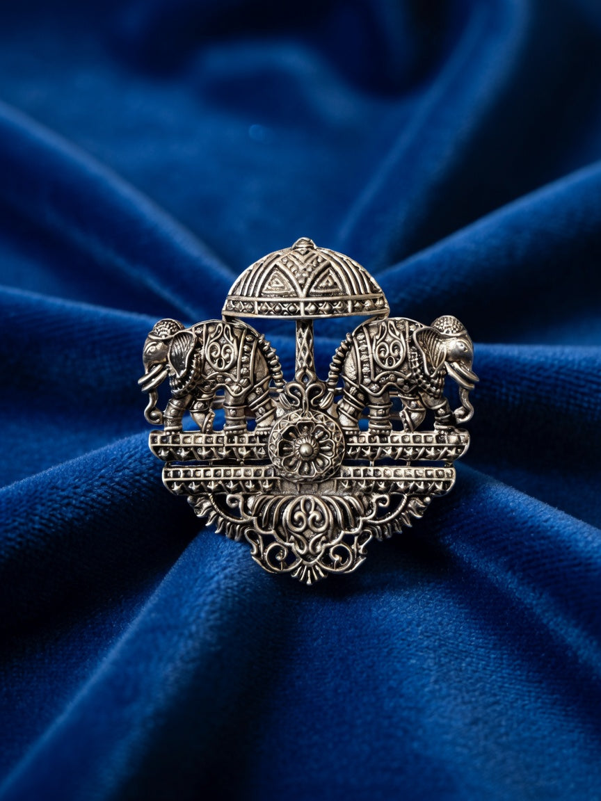Double Elephant Canopy Jodhpuri Brooch