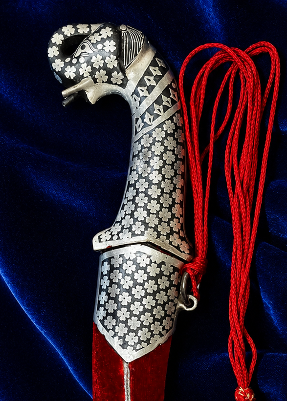 Elephant Head Katar with Silver Work & Red Velvet Scabbard – 12 Inch