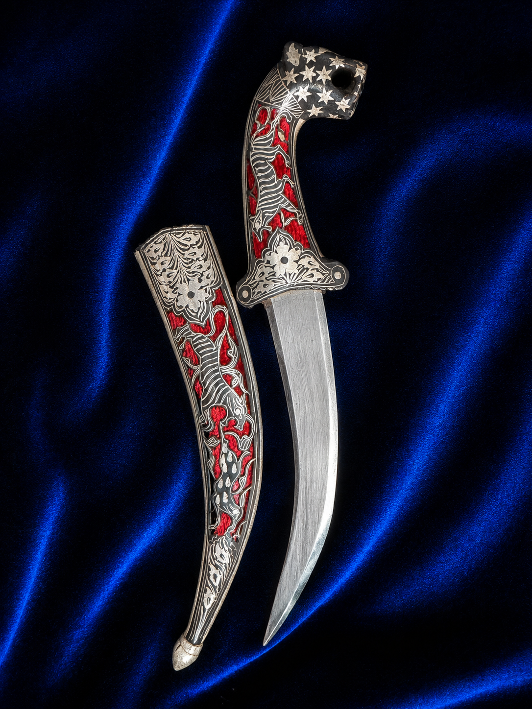 Lion Face Katar with Silver Work – 10 Inch