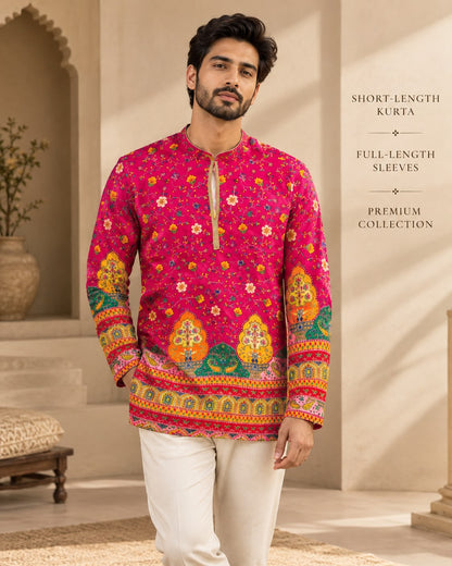 Men's Pink Handblock Short Kurta