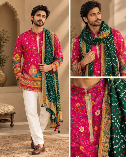 Men's Pink Handblock Short Kurta