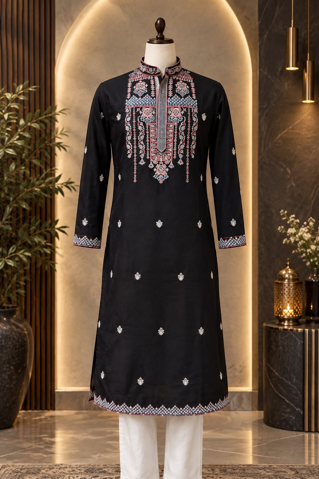 Men's Full-Length Traditional Kurta – Printed Design