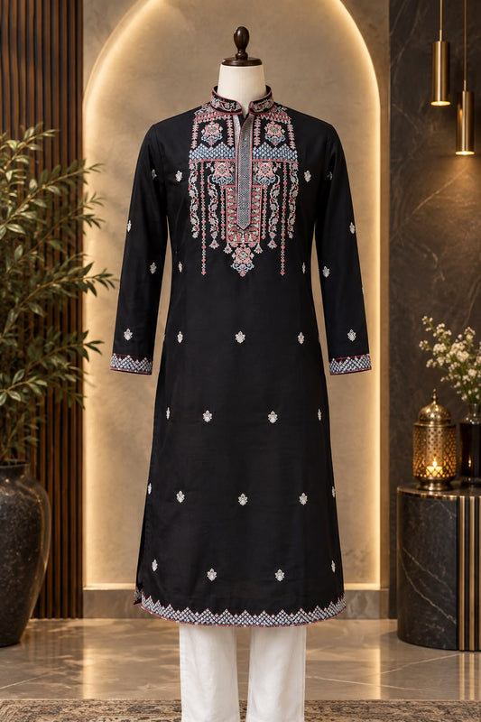 Men's Full-Length Traditional Kurta – Printed Design