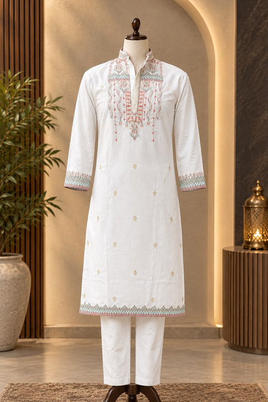 Men's Full-Length Traditional Kurta – Printed Design